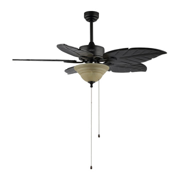 Poinciana 52" Coastal Bohemian Iron/Wood Palm Leaf LED Ceiling Fan with Pull Chain - JONATHAN Y